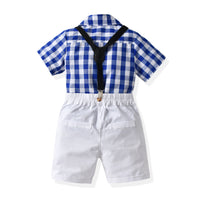 Load image into Gallery viewer, 2 Pieces Set Baby Kid Boys Birthday Party Checked Bow Shirts And Solid Color Rompers Wholesale 22053198
