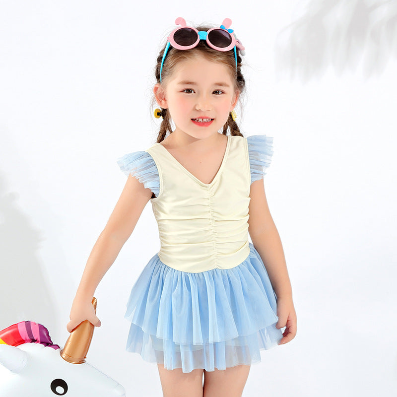 Kid Girls Color-blocking Beach Swimwears Dresses Wholesale 22060120