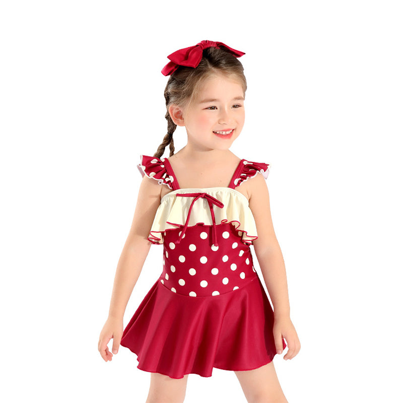 Kid Girls Polka dots Print Beach Swimwears Dresses Wholesale 22060121