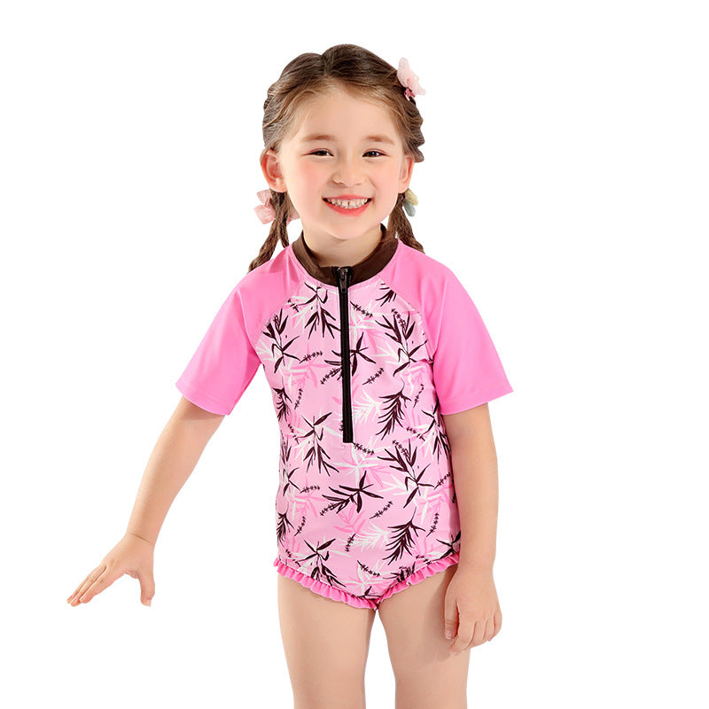 Baby Kid Girls Plant Print Beach Rompers Swimwears Wholesale 22060128