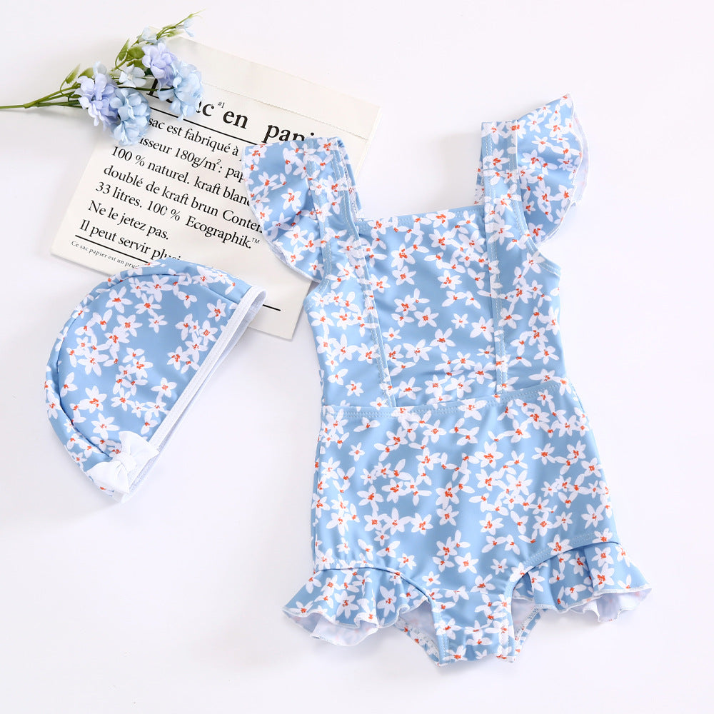 Baby Kid Girls Flower Bow Print Beach Rompers Swimwears Wholesale 22060154