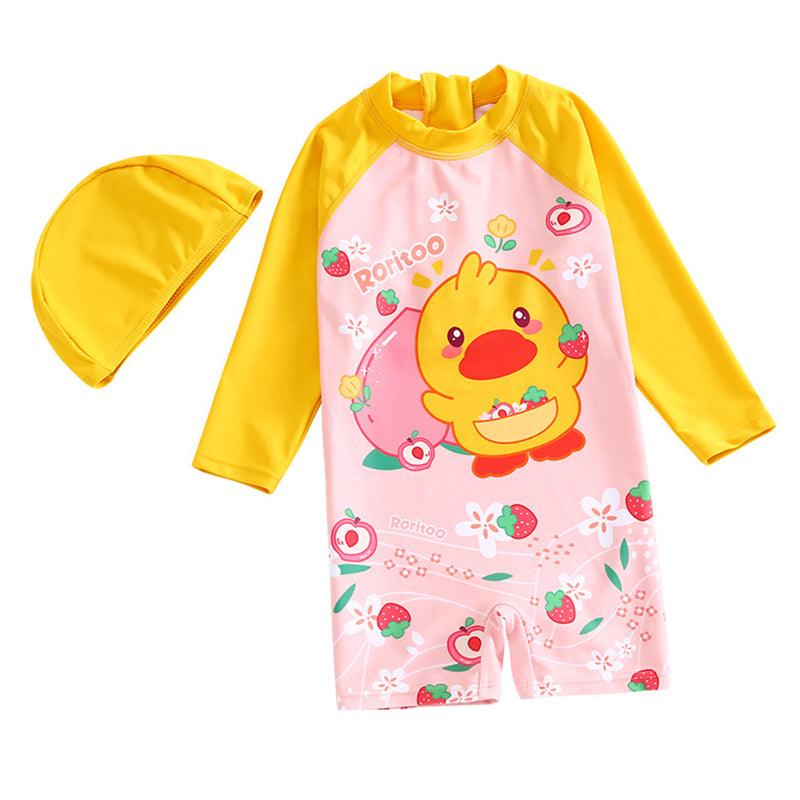 Baby Kid Girls Letters Color-blocking Cartoon Print Beach Rompers Swimwears Wholesale 22060171