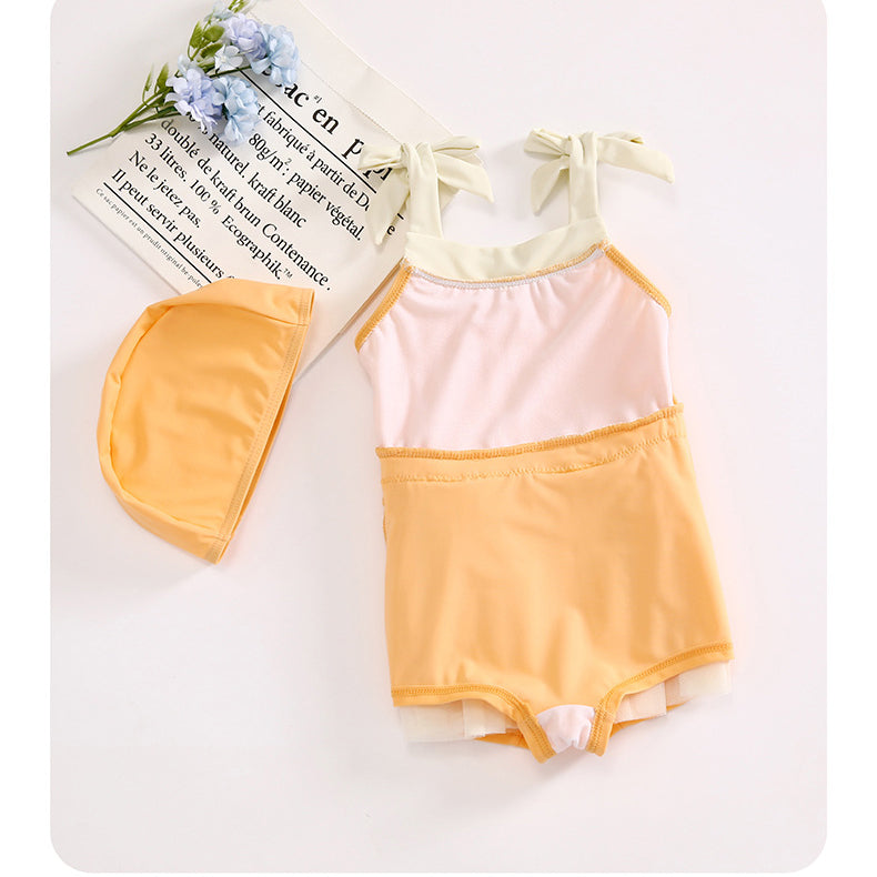 Baby Kid Girls Color-blocking Lace Beach Rompers Swimwears Wholesale 22060175