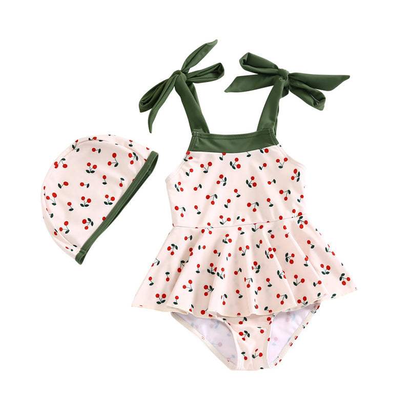 Baby Kid Girls Color-blocking Fruit Print Beach Rompers Swimwears Wholesale 22060180