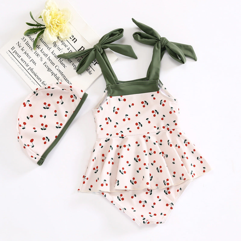 Baby Kid Girls Color-blocking Fruit Print Beach Rompers Swimwears Wholesale 22060180