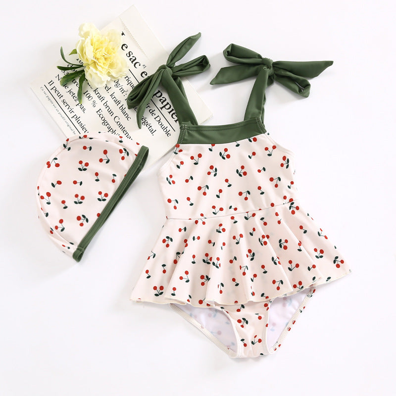 Baby Kid Girls Color-blocking Fruit Print Beach Rompers Swimwears Wholesale 22060180