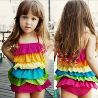 Load image into Gallery viewer, Girls Color-blocking Rainbow Beach Rompers Swimwears Wholesale 22060201
