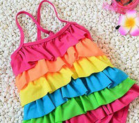 Load image into Gallery viewer, Girls Color-blocking Rainbow Beach Rompers Swimwears Wholesale 22060201
