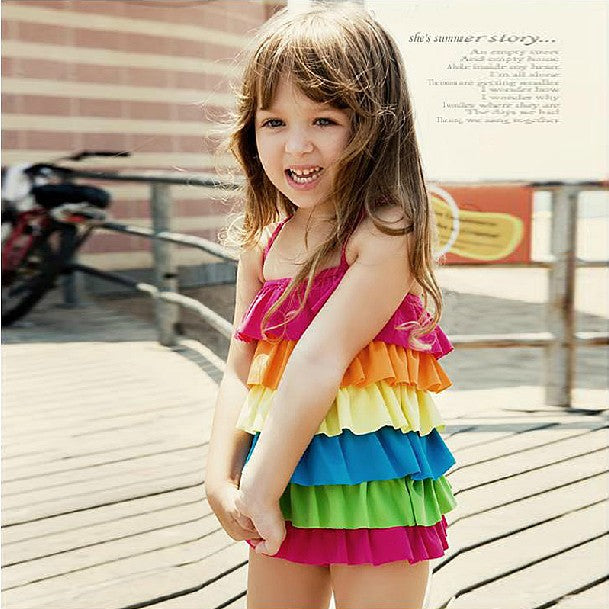 Girls Color-blocking Rainbow Beach Rompers Swimwears Wholesale 22060201