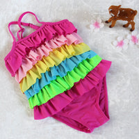 Load image into Gallery viewer, Girls Color-blocking Rainbow Beach Rompers Swimwears Wholesale 22060201

