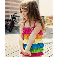 Load image into Gallery viewer, Girls Color-blocking Rainbow Beach Rompers Swimwears Wholesale 22060201
