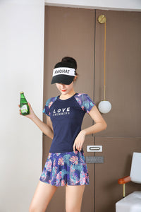 Load image into Gallery viewer, 2 Pieces Set Women Beach Flower Print T-Shirts And Shorts Swimwears Wholesale 22060234
