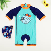 Load image into Gallery viewer, Baby Kid Boys Color-blocking Cartoon Print Beach Rompers Swimwears Wholesale 22060607

