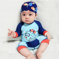Load image into Gallery viewer, Baby Kid Boys Color-blocking Cartoon Print Beach Rompers Swimwears Wholesale 22060607
