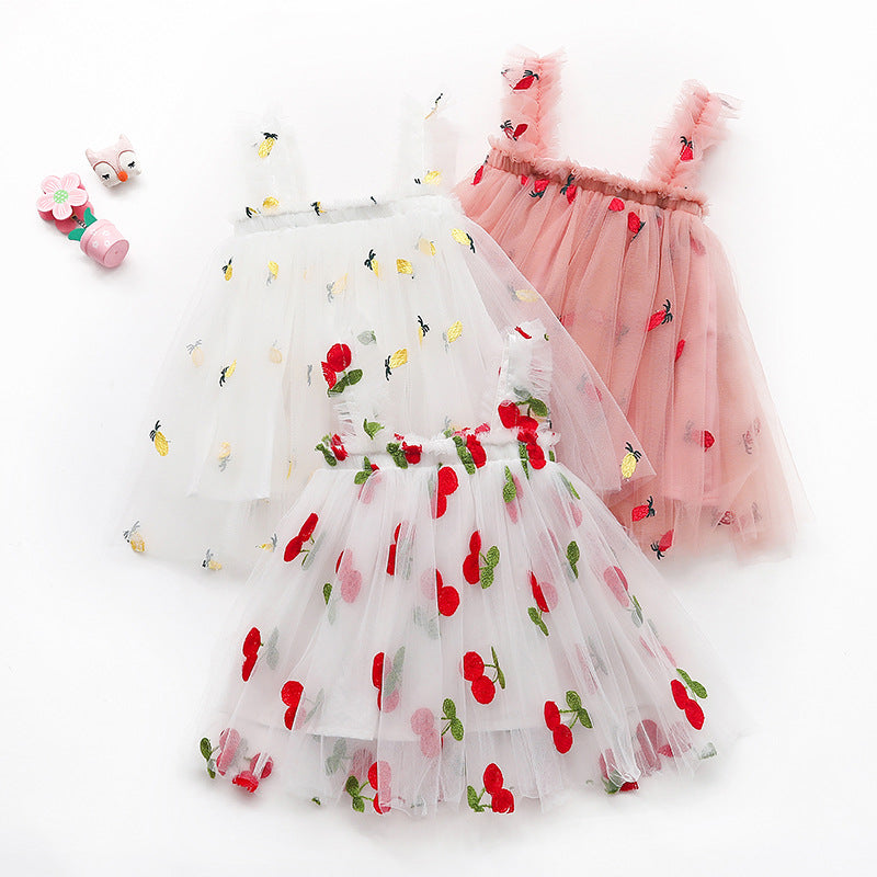 Baby Kid Girls Flower Fruit Embroidered Print Dresses Wholesale 220606107