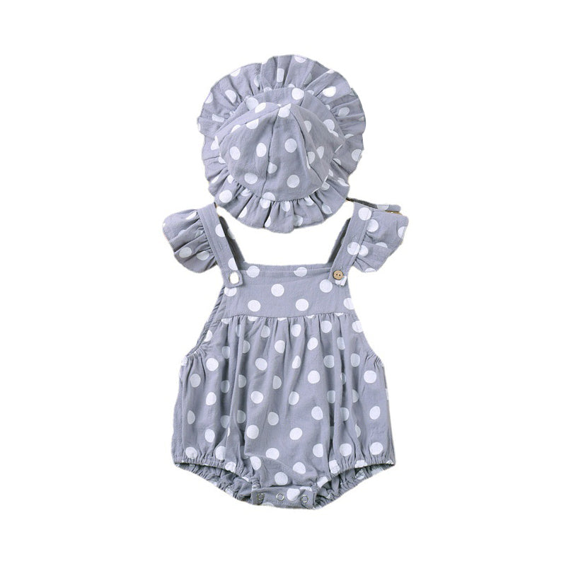 Baby Girls Polka dots Print Rompers Hats Wholesale 220606133