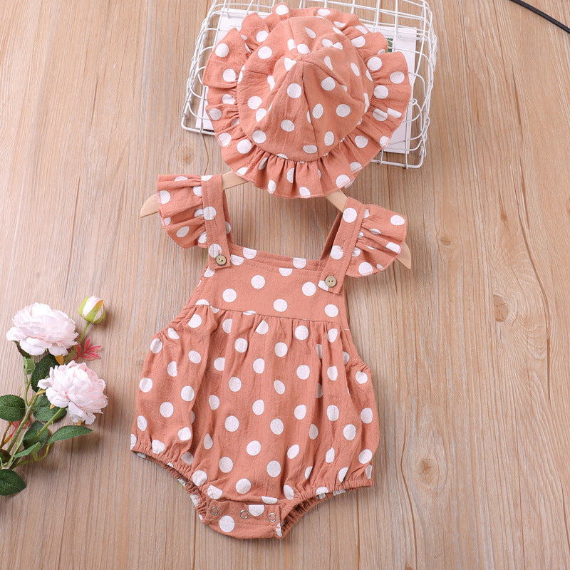 Baby Girls Polka dots Print Rompers Hats Wholesale 220606133