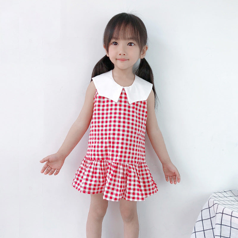 Baby Kid Girls Checked Print Dresses Wholesale 220606134