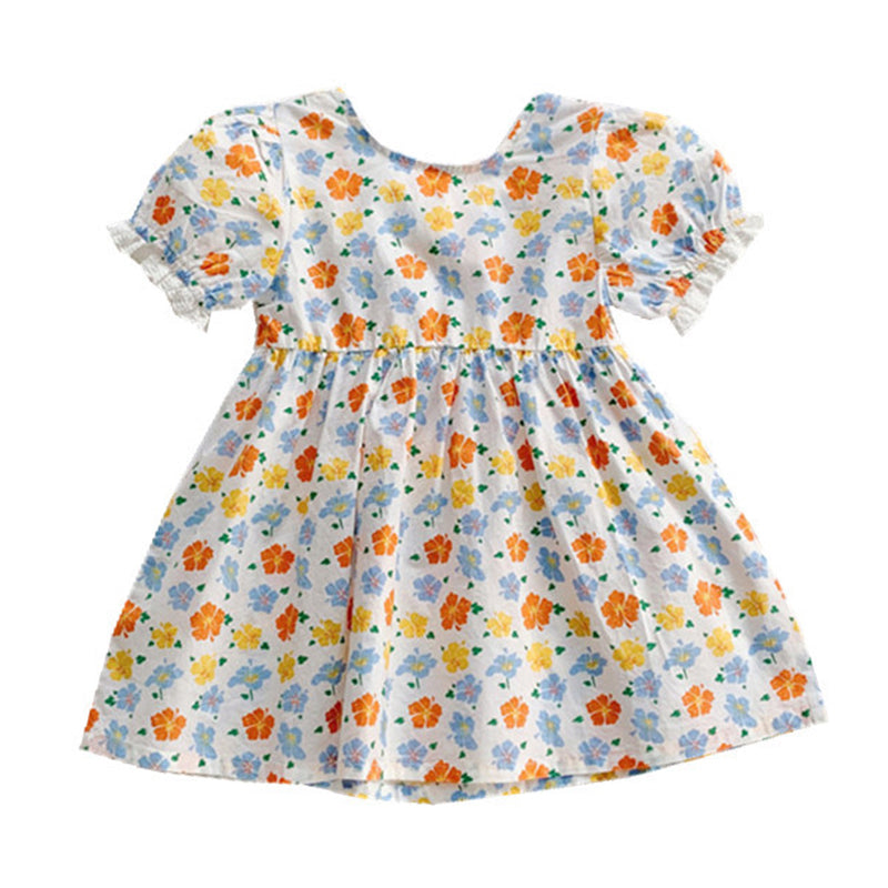 Baby Kid Girls Flower Print Dresses Wholesale 220606136