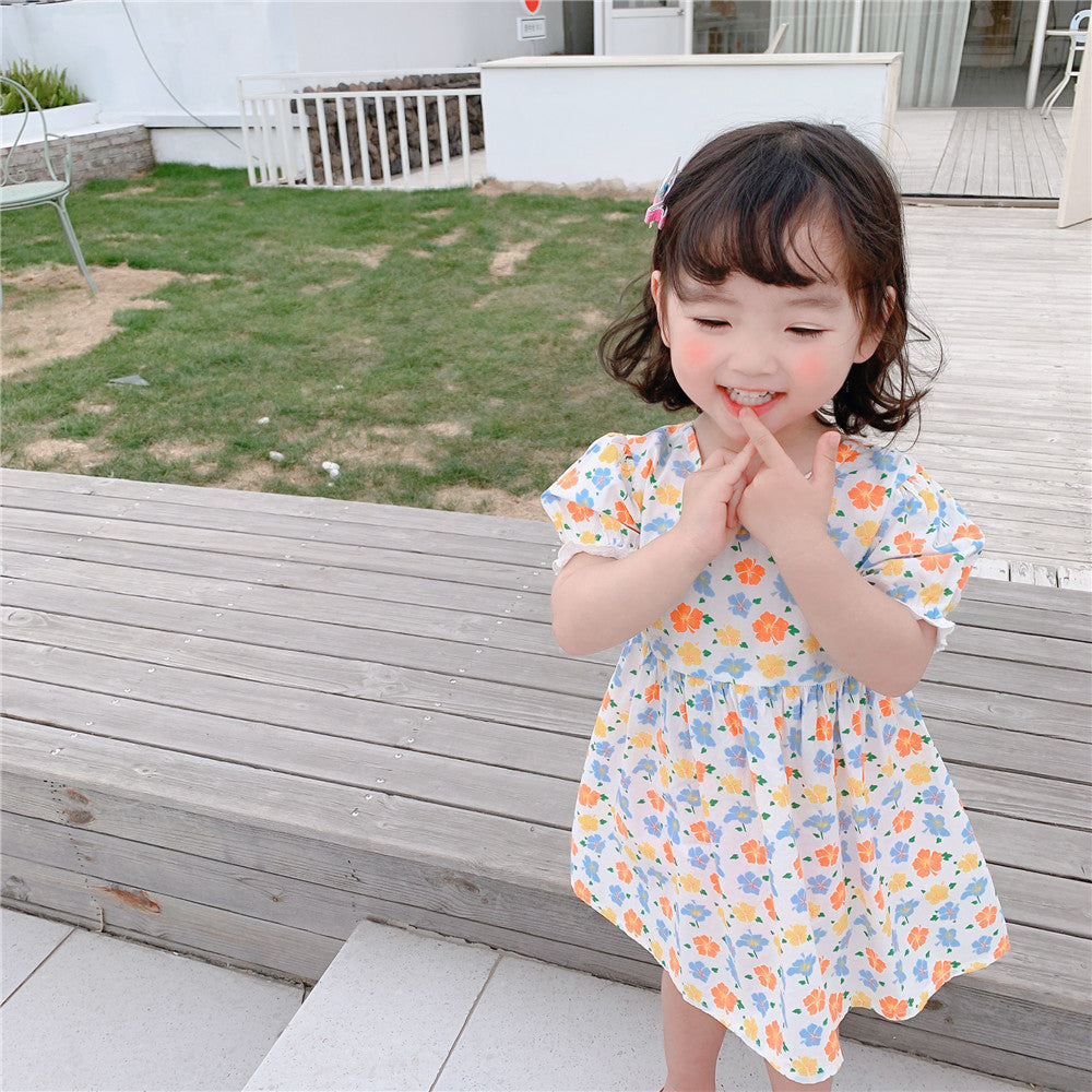 Baby Kid Girls Flower Print Dresses Wholesale 220606136