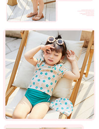 Load image into Gallery viewer, 3 Pieces Set Baby Kid Girls Flower Print Tops Solid Color Shorts And Hats Wholesale 220606137
