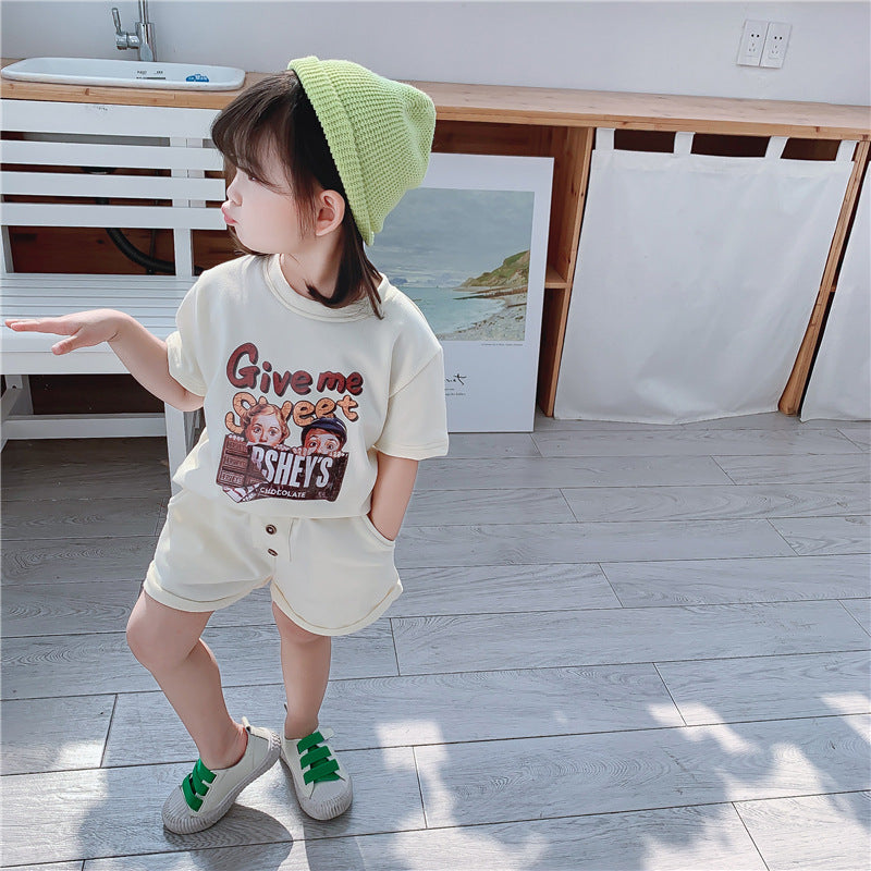 2 Pieces Set Baby Kid Unisex Letters Print T-Shirts And Solid Color Shorts Wholesale 220606153