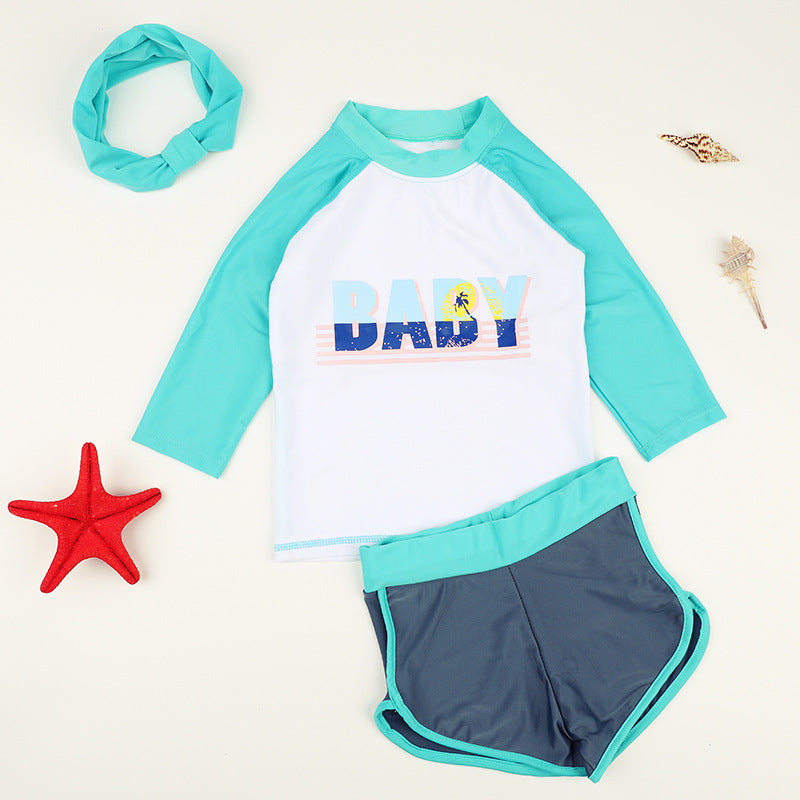3 Pieces Set Girls Beach Letters Color-blocking Tops Shorts And Headwear Wholesale 22060618