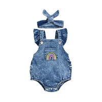 Load image into Gallery viewer, Baby Girls Rainbow Embroidered Rompers And Headwear Wholesale 220606181
