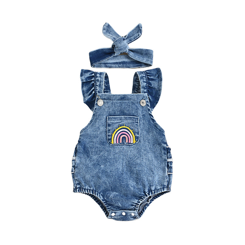 Baby Girls Rainbow Embroidered Rompers And Headwear Wholesale 220606181