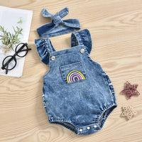 Load image into Gallery viewer, Baby Girls Rainbow Embroidered Rompers And Headwear Wholesale 220606181

