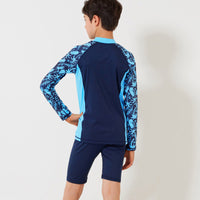 Load image into Gallery viewer, 3 Pieces Set Kid Big Kid Boys Beach Letters Plant Print Tops Shorts And Swimwears And Hats Wholesale 220606194
