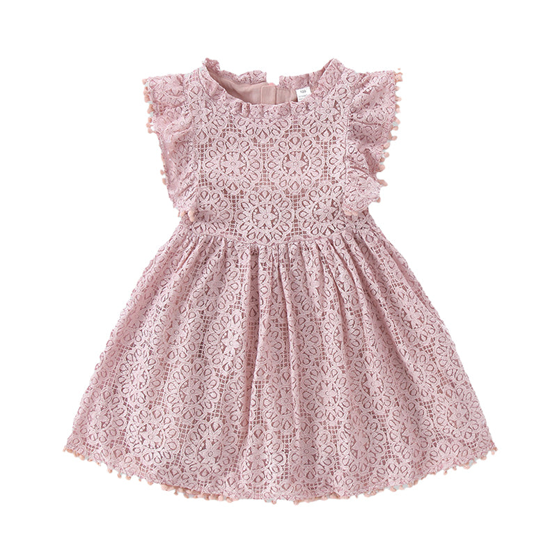 Baby Kid Girls Solid Color Lace Dresses Wholesale 220606197