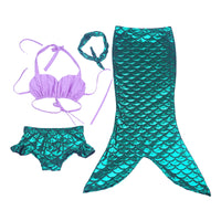 Load image into Gallery viewer, 4 Pieces Set Kid Girls Beach Solid Color Tank Tops And Fish scales Cartoon Shorts And Skirts Swimwears And Headwear Wholesale 22060624
