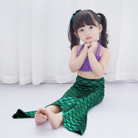Load image into Gallery viewer, 4 Pieces Set Kid Girls Beach Solid Color Tank Tops And Fish scales Cartoon Shorts And Skirts Swimwears And Headwear Wholesale 22060624
