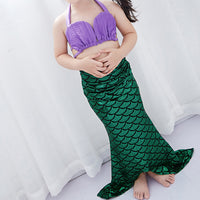 Load image into Gallery viewer, 4 Pieces Set Kid Girls Beach Solid Color Tank Tops And Fish scales Cartoon Shorts And Skirts Swimwears And Headwear Wholesale 22060624
