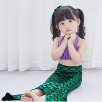 Load image into Gallery viewer, 4 Pieces Set Kid Girls Beach Solid Color Tank Tops And Fish scales Cartoon Shorts And Skirts Swimwears And Headwear Wholesale 22060624
