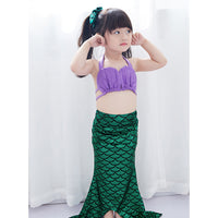 Load image into Gallery viewer, 4 Pieces Set Kid Girls Beach Solid Color Tank Tops And Fish scales Cartoon Shorts And Skirts Swimwears And Headwear Wholesale 22060624
