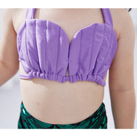 Load image into Gallery viewer, 4 Pieces Set Kid Girls Beach Solid Color Tank Tops And Fish scales Cartoon Shorts And Skirts Swimwears And Headwear Wholesale 22060624
