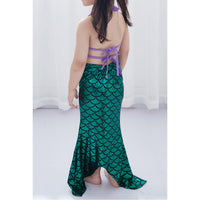 Load image into Gallery viewer, 4 Pieces Set Kid Girls Beach Solid Color Tank Tops And Fish scales Cartoon Shorts And Skirts Swimwears And Headwear Wholesale 22060624
