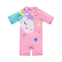 Load image into Gallery viewer, Baby Kid Girls Letters Color-blocking Flamingo Star Unicorn Print Beach Rompers Swimwears Wholesale 220606240
