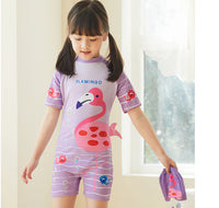 Load image into Gallery viewer, Baby Kid Girls Letters Color-blocking Flamingo Star Unicorn Print Beach Rompers Swimwears Wholesale 220606240
