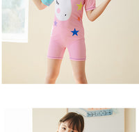 Load image into Gallery viewer, Baby Kid Girls Letters Color-blocking Flamingo Star Unicorn Print Beach Rompers Swimwears Wholesale 220606240
