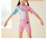 Load image into Gallery viewer, Baby Kid Girls Letters Color-blocking Flamingo Star Unicorn Print Beach Rompers Swimwears Wholesale 220606240
