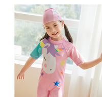 Load image into Gallery viewer, Baby Kid Girls Letters Color-blocking Flamingo Star Unicorn Print Beach Rompers Swimwears Wholesale 220606240
