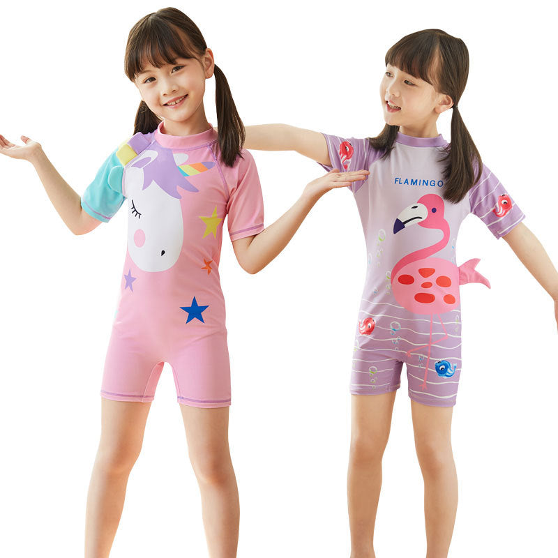 Baby Kid Girls Letters Color-blocking Flamingo Star Unicorn Print Beach Rompers Swimwears Wholesale 220606240