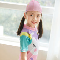 Load image into Gallery viewer, Baby Kid Girls Letters Color-blocking Flamingo Star Unicorn Print Beach Rompers Swimwears Wholesale 220606240

