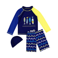 Load image into Gallery viewer, 3 Pieces Set Kid Boys Beach Animals Cartoon Print Tops And Shorts And Hats Swimwears Wholesale 22060625
