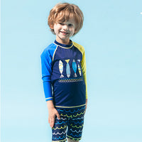 Load image into Gallery viewer, 3 Pieces Set Kid Boys Beach Animals Cartoon Print Tops And Shorts And Hats Swimwears Wholesale 22060625
