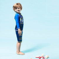 Load image into Gallery viewer, 3 Pieces Set Kid Boys Beach Animals Cartoon Print Tops And Shorts And Hats Swimwears Wholesale 22060625
