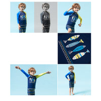 Load image into Gallery viewer, 3 Pieces Set Kid Boys Beach Animals Cartoon Print Tops And Shorts And Hats Swimwears Wholesale 22060625
